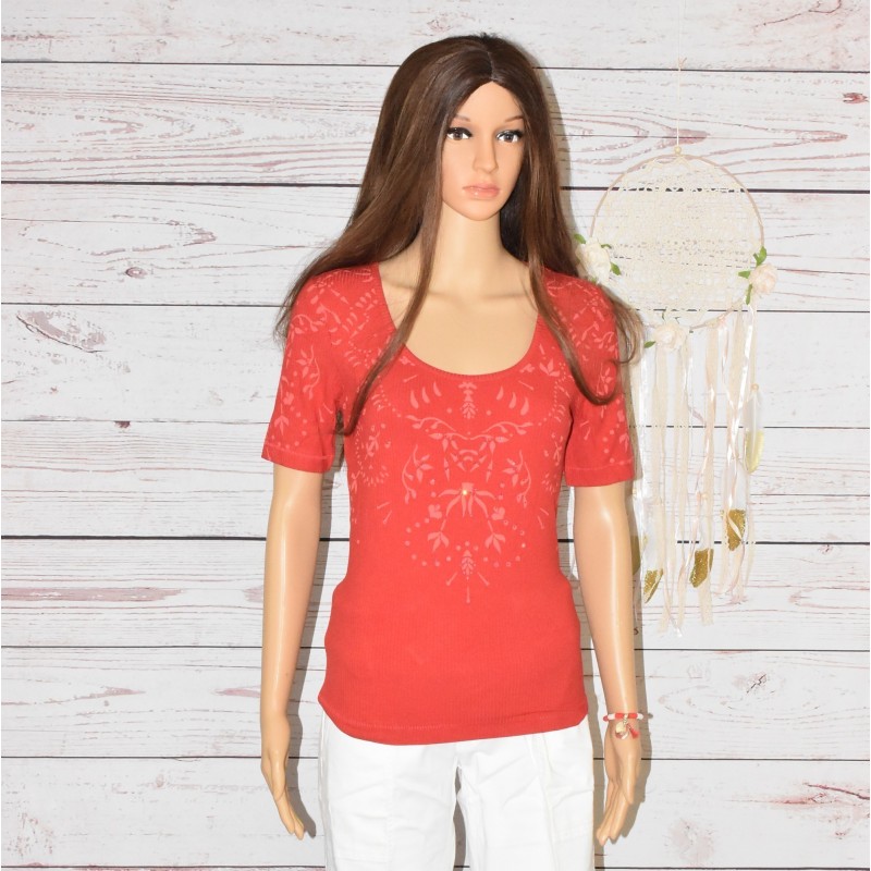 T-shirt femme à manches courtes, Lyon, Desigual, coloris rouge.