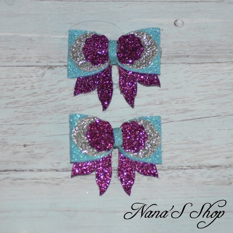 Lot 2 Pinces Sirène coloré et paillettes, coloris Bleu ciel, mauve et argenté, modèle 2. Lot 2 Pinces Sirène coloré et paillettes, coloris Bleu ciel, mauve et argenté, modèle 2.