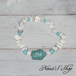 Bracelet en Howlite, tête de Bouddha, coloris blanc et bleu