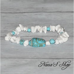 Bracelet en Howlite, tête de Bouddha, coloris blanc et bleu