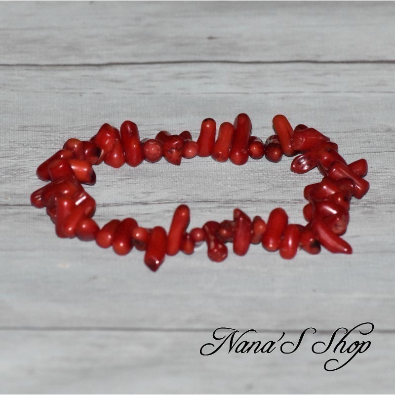 Bracelet en Chips de Corail, coloris Rouge, Bracelet en Chips de Corail, coloris Rouge,