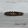 Bracelet élastique perles, pierre œil du tigre, tons marron, 8mm.