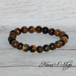 Bracelet élastique perles, pierre œil du tigre, tons marron, 8mm.