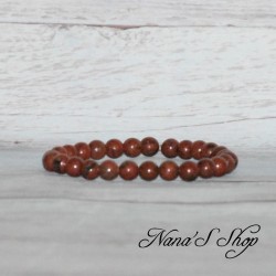 Bracelet élastique en perles, pierre Jaspe, tons rouge 6mm.