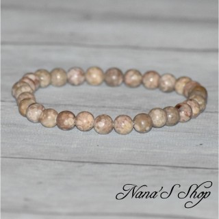 Bracelet de perle en Maïfanite, de couleur beige, fait main.