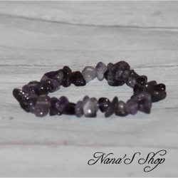 Bracelet élastique, chips pierre d' Améthyste, coloris violet transparent, mauve.
