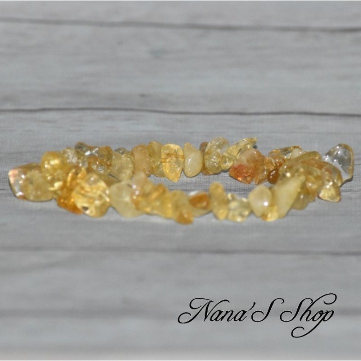Bracelet élastique, chips pierre de citrine, coloris jaune translucide.