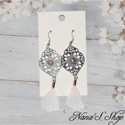 Boucles d'oreilles Filigrane Arabesque et Plume, coloris mauve.