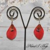Boucles d'oreilles duo de plumes simple, coloris rouge.