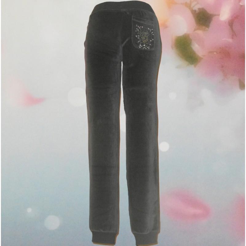 Pantalon de sport fille, en velours, Teddy Smith, coloris anthracite, dos.