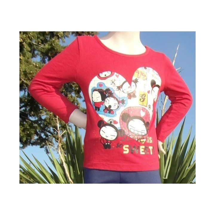T-shirt fille à manches longues, PUCCA, coloris rouge.