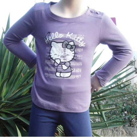 T-shirt fille, à manches longues, Hello Kitty, coloris mauve.