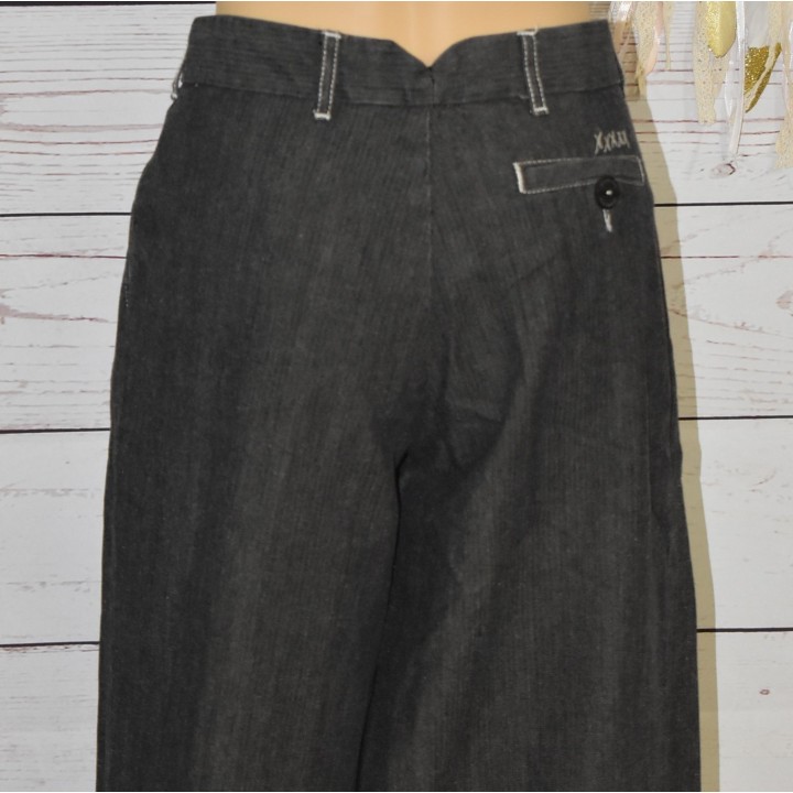 Pantalon large à rayure, School Rag, gris, dos, détail.