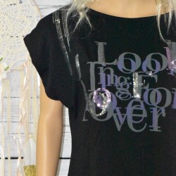 T shirt Tunique sequins, Look for ever, coloris noir, détail.