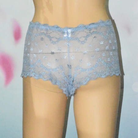 Shorty en dentelle, coloris bleu, dos.