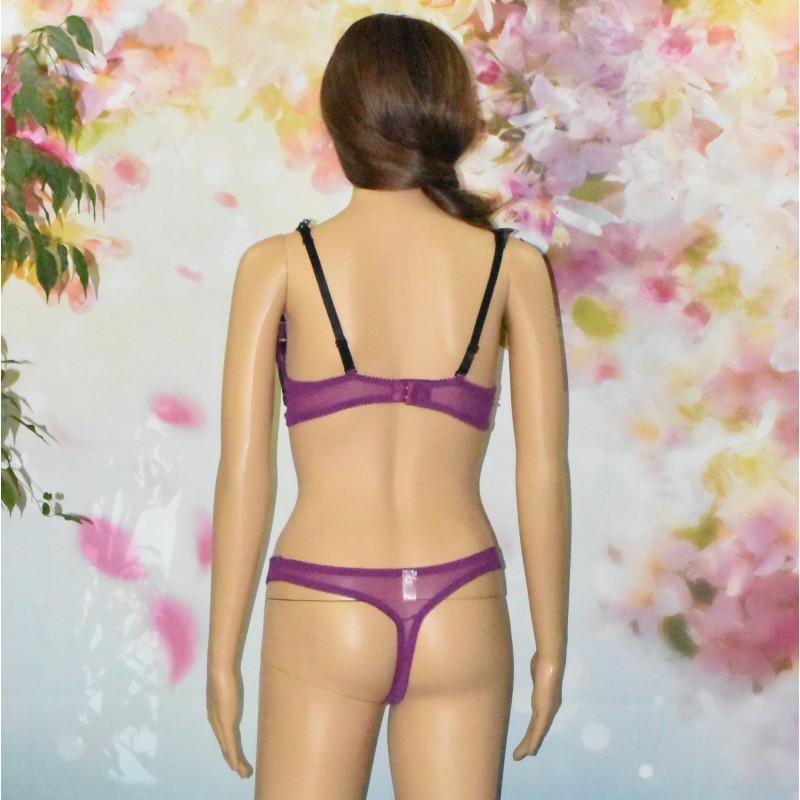 Ensemble Lingerie Sanselle Soutien-gorge Balconnet 85B Et String Violet Satiné - Neuf Avec étiquettes