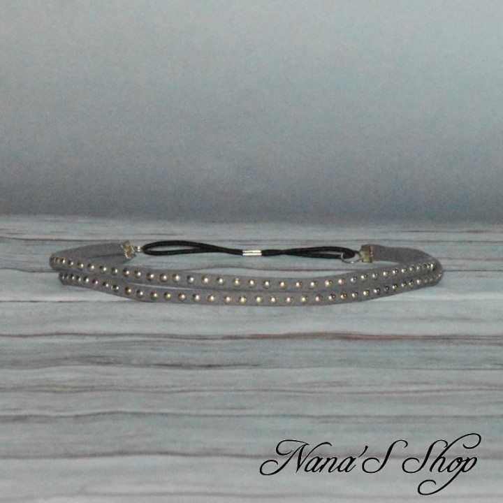 Headband lacets en suédine clouté, coloris anthracite.