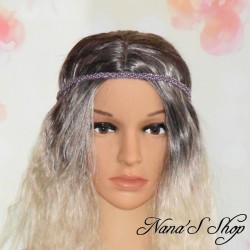 Headband tressé, en suédine strass argenté, coloris violet.