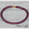 Parure, collier en résille tubulaire, rocailles tons rose.