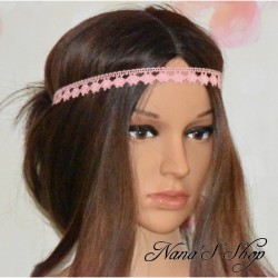 Headband en dentelle, coloris rose.