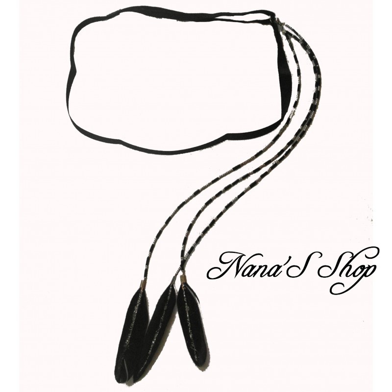 Headband bijoux, plumes colorés et paillettes, coloris noir.