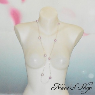 Sautoir Collection Douceur, en perles de rocailles et pâte polymère, coloris mauve.