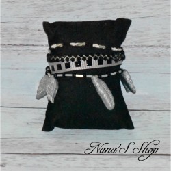 Bracelet multi-rangs, pendentifs pâte polymère, coloris gris
