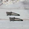 Lot de 2 Barrettes clic-clac papillon & strass, coloris noir.