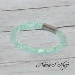 Bracelet fantaisie, grosse résille blanche, Stardust, coloris vert menthe.