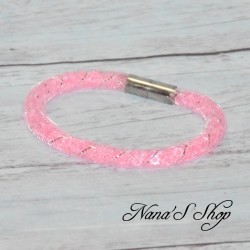 Bracelet fantaisie, grosse résille blanche, Stardust, coloris rose pâle.