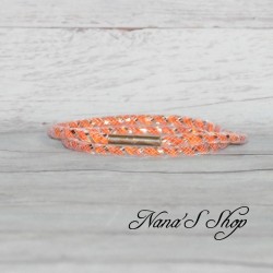 Collier ou bracelet double, tube résille et strass, effet Stardust, coloris orange.