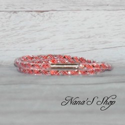 Collier ou bracelet double, tube résille et strass, effet Stardust, coloris rouge.