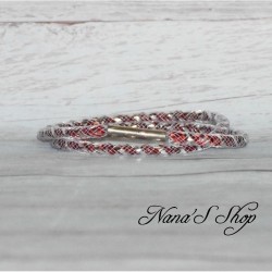 Collier ou bracelet double, tube résille et strass, effet Stardust, coloris bordeaux.