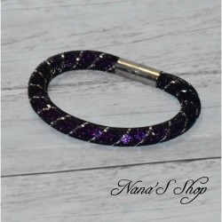 Bracelet fantaisie, grosse résille noire, Stardust, coloris violet.