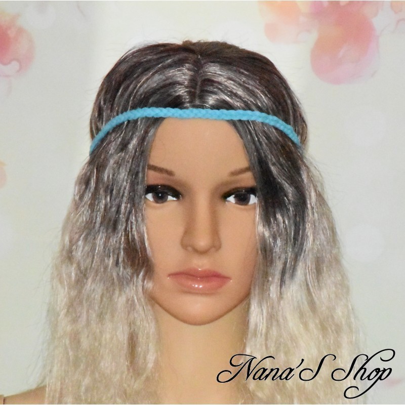 Headband tressé en suédine, coloris uni bleu turquoise.