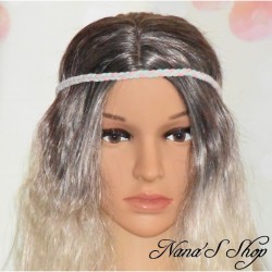 Headband bicolore tressé, en suédine, coloris menthe et rose