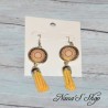 Boucles d'oreilles cabochons et tassel, coloris jaune.