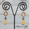 Boucles d'oreilles cabochons et tassel, coloris jaune.