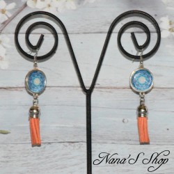 Boucles d'oreilles cabochons et tassel, coloris orange.