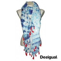 Foulard rectangle, Tye and Dye, Splash, Desigual, coloris bleu.