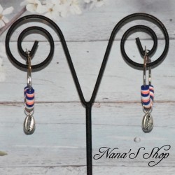 Créoles fantaisie, Heishi colorés & pendentif cauris, modèle 2.