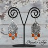 Boucles d'oreilles fantaisie, estampe et hexagone nacre, coloris orange.