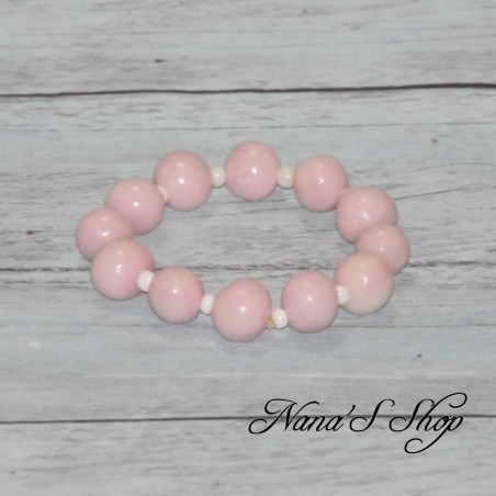 Bracelet  perles en pâte polymère, couleur rose pâle.