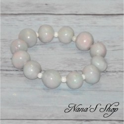 Bracelet  perles en pâte polymère, couleur bleu et rose pâle.