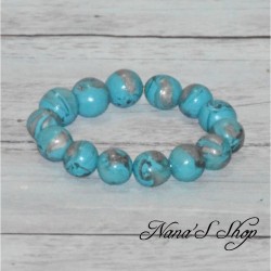 Bracelet grosse perles colorées, pâte polymère, couleur vive, coloris bleu.