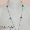 Long collier en perles de rocaille et pâte polymère, couleur vive, coloris vert, détail.