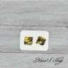 Boucles d'oreilles clous fantaisie, couleur vive, en pâte polymère, forme carré, coloris jaune.