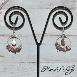 Boucles d'oreilles pierre Rhodonite, tons rose.