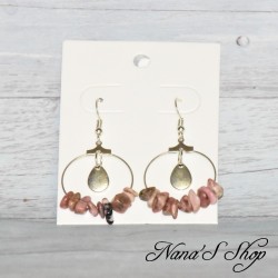 Boucles d'oreilles pierre Rhodonite, tons rose.