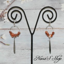 Boucles d'oreilles longues pierre Cornaline, tons rouge.